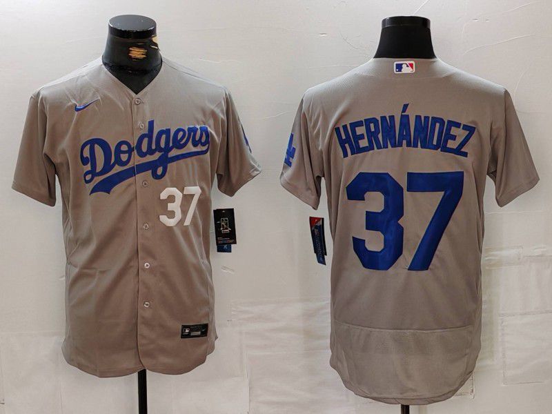 Men Los Angeles Dodgers #37 Hernandez Grey Nike Elite 2024 MLB Jersey style 7261